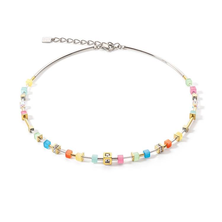 Coeur De Lion Cube Story Delicate Multicolour Spring Necklace - Silver