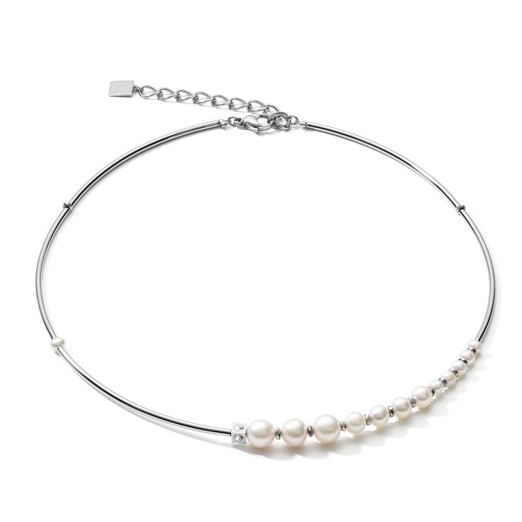 Coeur De Lion Freshwater Pearl Asymmetry White Necklace - Silver