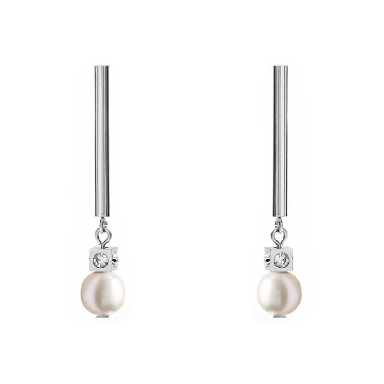 Coeur De Lion Freshwater Pearl Asymmetry White Drop Earrings - Silver