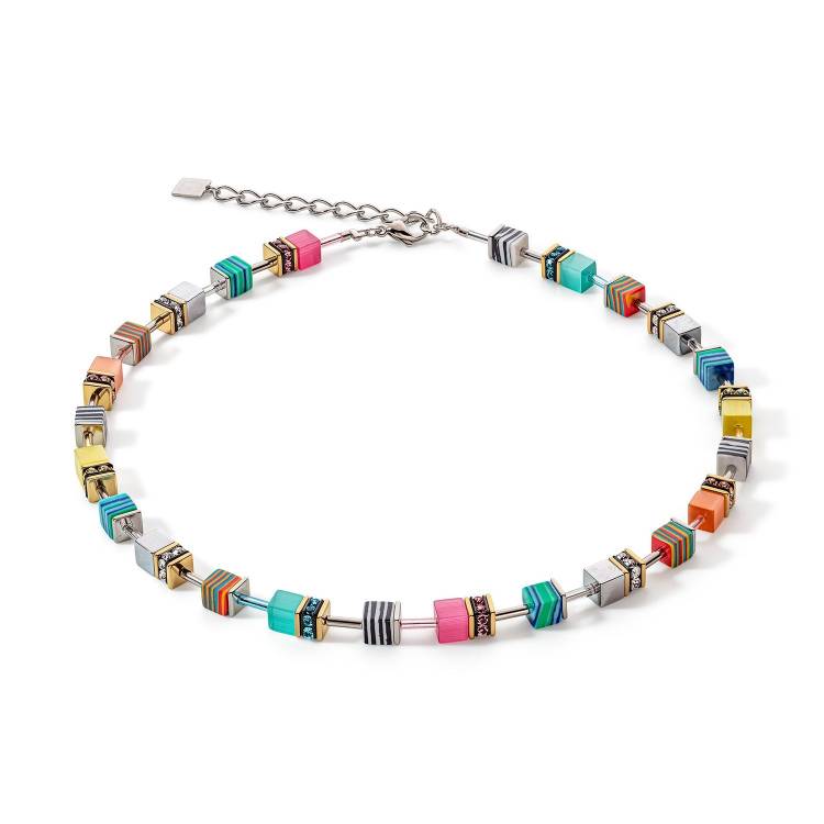 Coeur De Lion GeoCUBE Candy Multicolour Spring Necklace - Silver