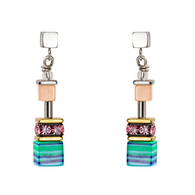 Coeur De Lion GeoCUBE Candy Multicolour Spring Drop Earrings - Silver