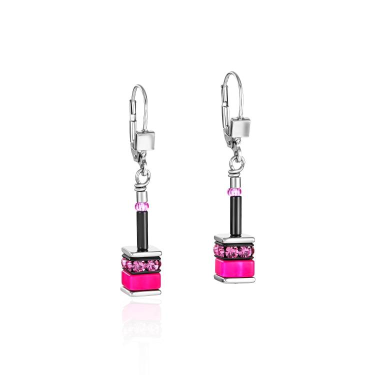 Coeur De Lion GeoCUBE Classic Polaris Rhinestone Multicolour Hook Earrings - Silver