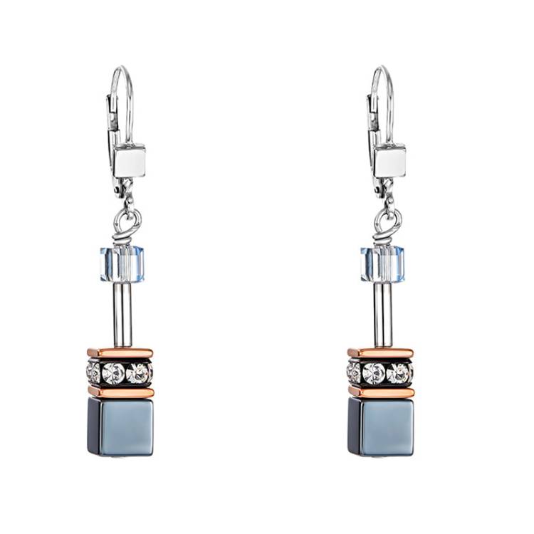 Coeur De Lion GeoCUBE Ice Blue Hook Earrings - Silver