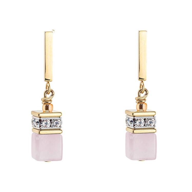 Coeur De Lion GeoCUBE Iconic Precious Light Rose Drop Earrings - Silver