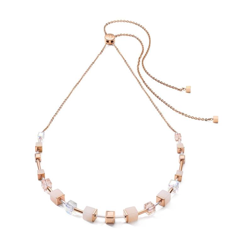 Coeur De Lion GeoCUBE Pink Aventurine Adjustable Necklace - Silver