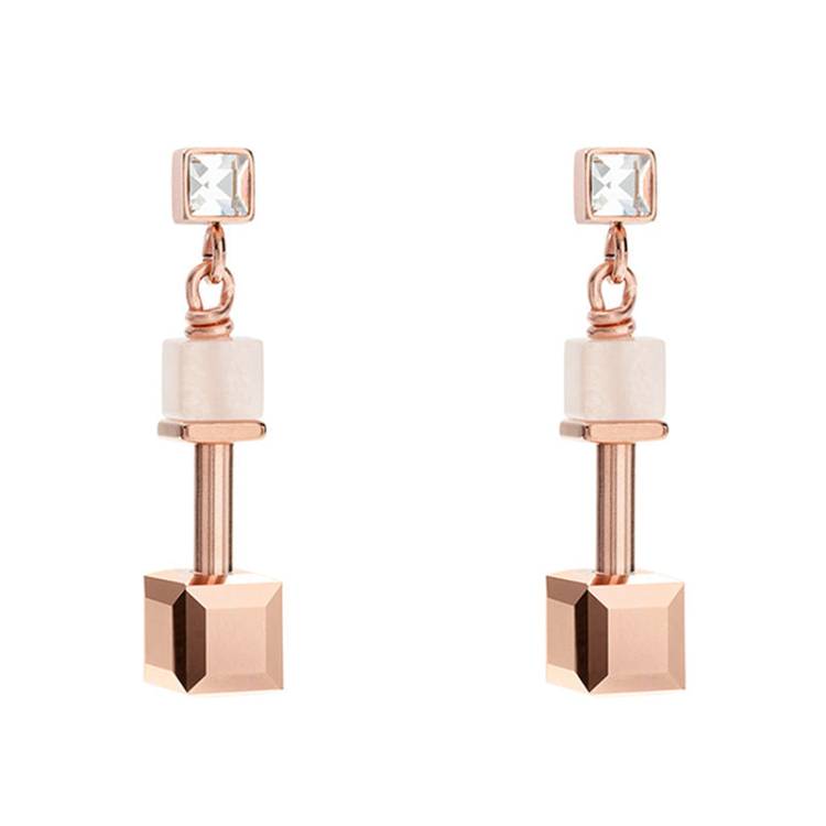 Coeur De Lion GeoCUBE Pink Aventurine Rose Pink Drop Earrings - Silver