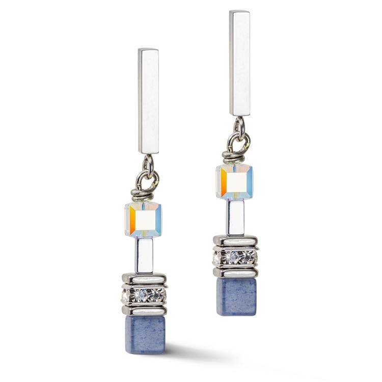 Coeur De Lion GeoCUBE Precious Fusion Chunky Chain Light Blue Drop Earrings - Silver