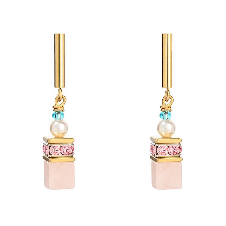 Coeur De Lion GeoCUBE Precious Fusion Pearls Multicolour Pastel Drop Earrings - Silver