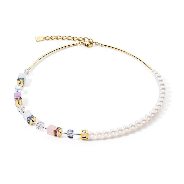 Coeur De Lion GeoCUBE Precious Fusion Pearls Pastel Necklace - Silver
