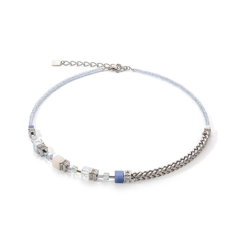 Coeur De Lion GeoCUBE Precious Light Blue Fusion Chain Necklace - Silver