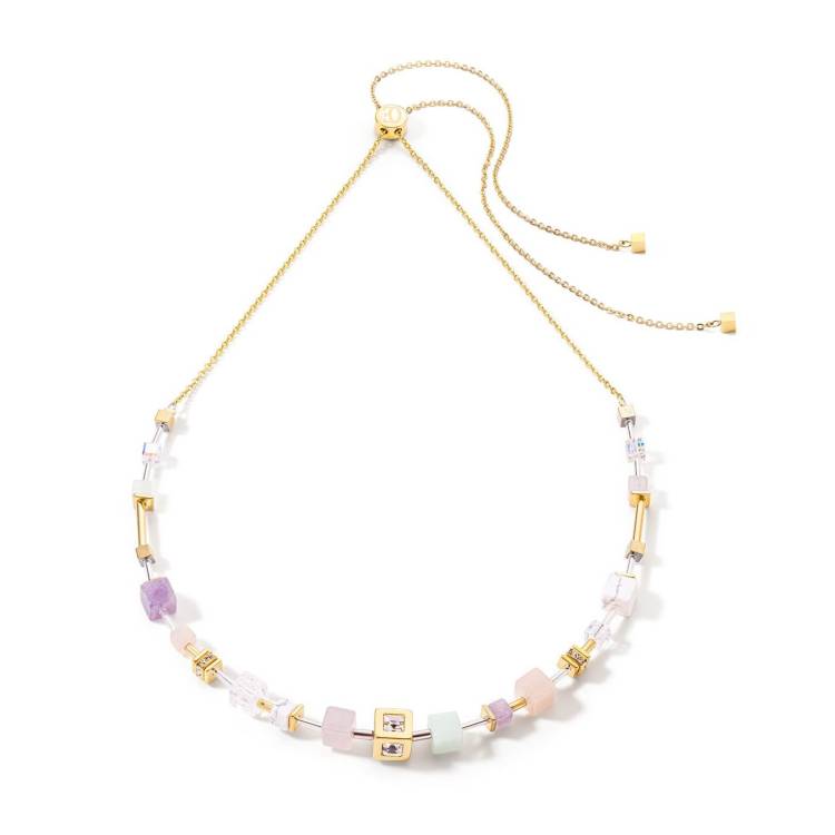 Coeur De Lion GeoCUBE Precious Multicolour Pastel Adjustable Necklace - Silver