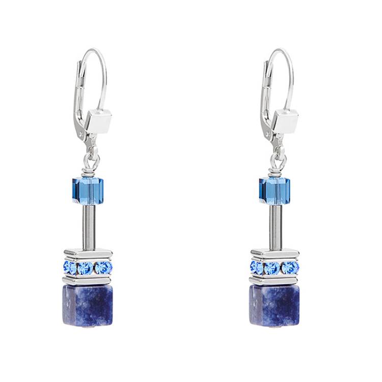 Coeur De Lion GeoCUBE Sodalite Hematite Blue Hook Earrings - Silver