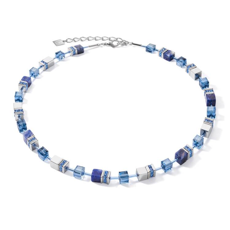Coeur De Lion GeoCUBE Sodalite Hematite Blue Necklace - Silver