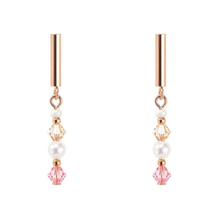 Coeur De Lion Princess Pearls Light Rose Drop Earrings - Silver