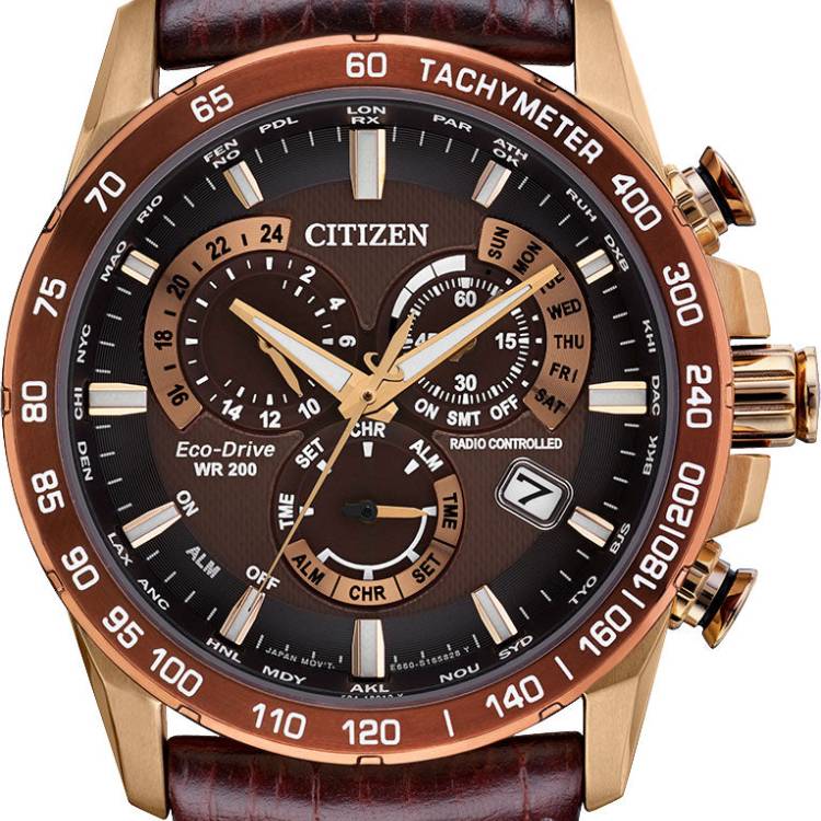 Citizen Watch Perpetual Chrono A-T Eco Drive Mens - Brown