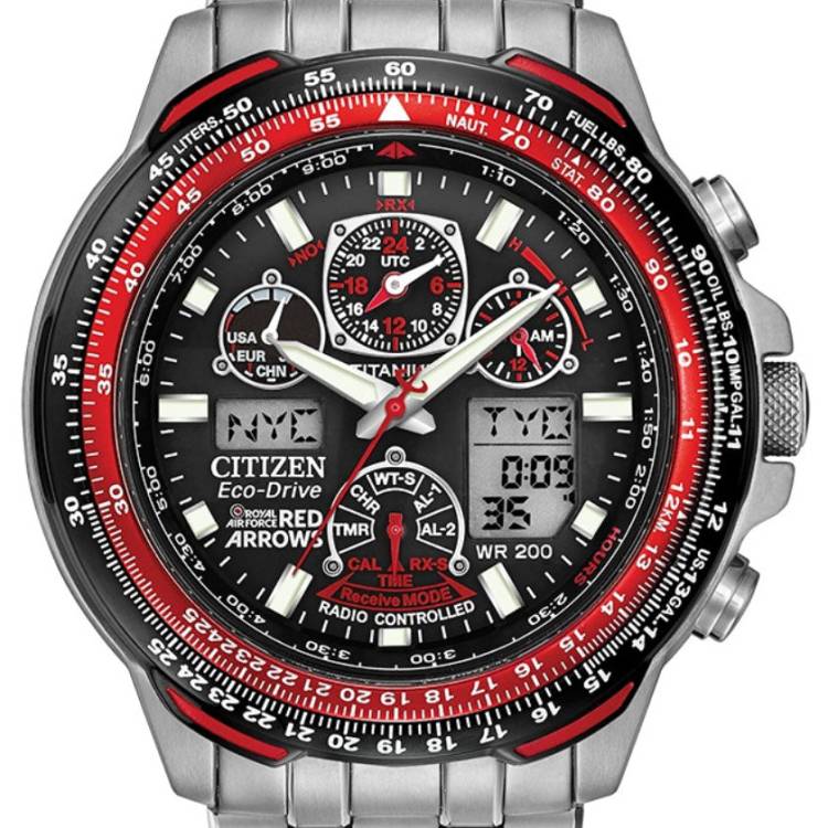 Citizen Watch Red Arrows Skyhawk A.T Super Titanium Eco Drive Mens - Black