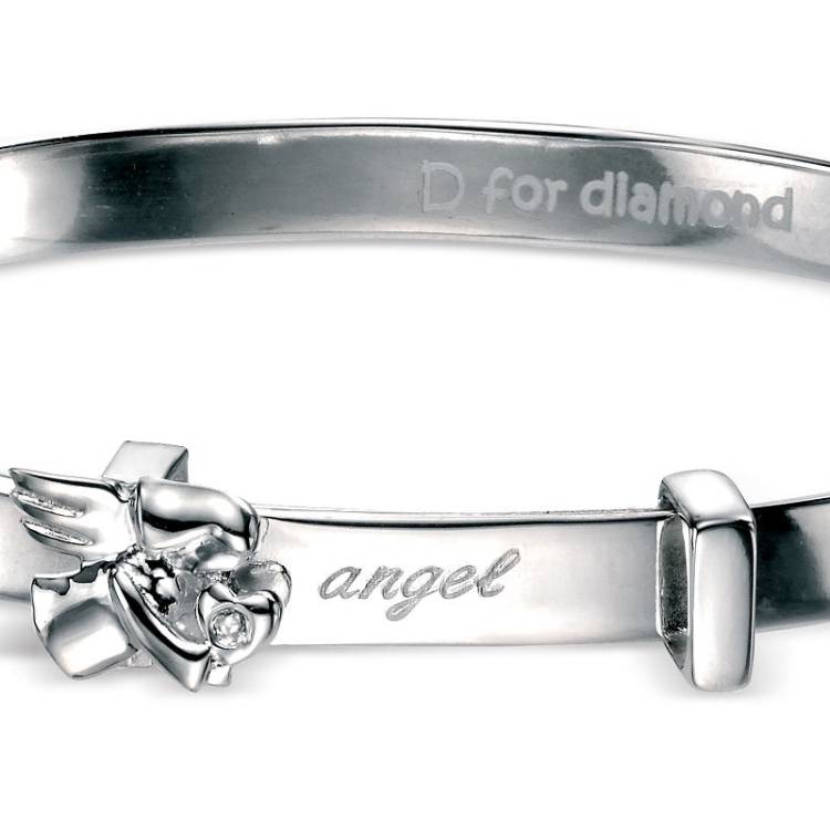 D For Diamond Sterling Silver Angel Baby Bangle - Silver