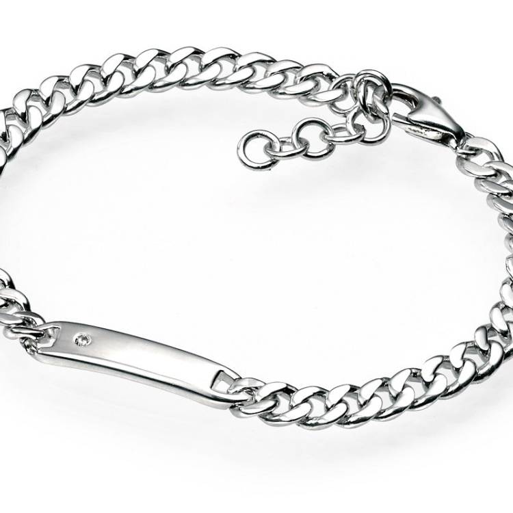 D For Diamond Sterling Silver Boys Classic ID Bracelet - Silver