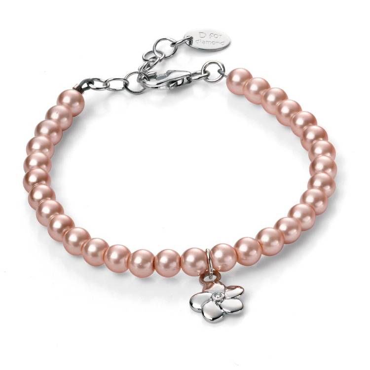 D For Diamond Sterling Silver Freshwater Pearl Flower Charm Bracelet - Silver