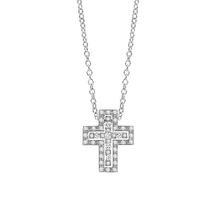 Damiani Belle Epoque 18ct White Gold 0.18ct Diamond Cross Necklace - Gold