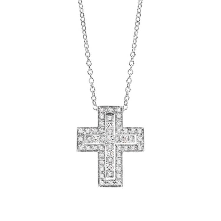 Damiani Belle Epoque 18ct White Gold 0.38ct Diamond Cross Necklace - Gold