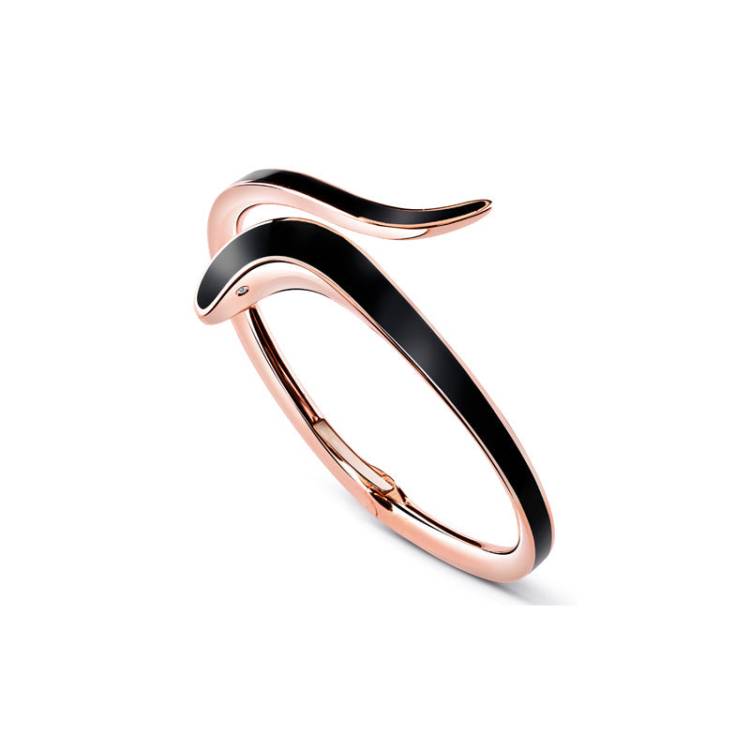 Damiani Eden 18ct Rose Gold Diamond Black Ceramic Snake Hinged Bracelet - Gold