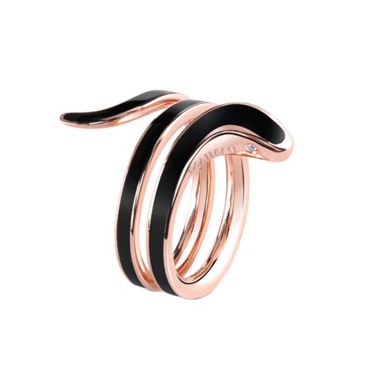 Damiani Eden 18ct Rose Gold Diamond Black Ceramic Snake Ring - P (16)