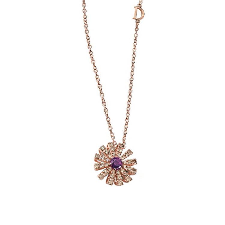 Damiani Margherita 18ct Rose Gold 0.60ct Brown Diamond Amethyst Necklace - Gold