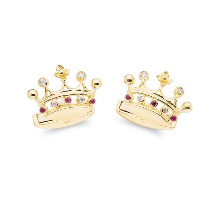 Deakin & Francis Cufflinks 18ct Yellow Gold Ruby And Diamond Crown - Gold
