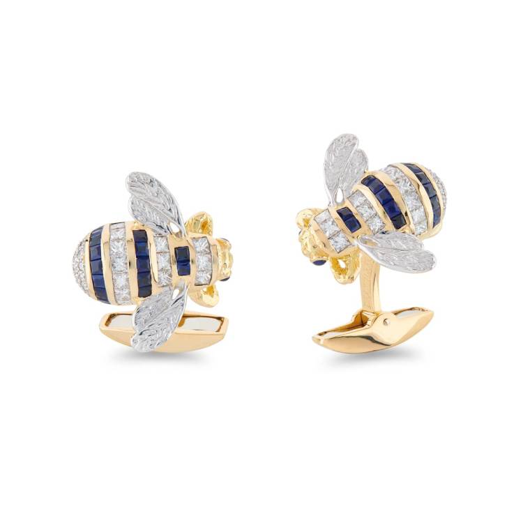 Deakin & Francis Cufflinks 18ct Yellow Gold Sapphire and Diamond Bumble Bee - Gold