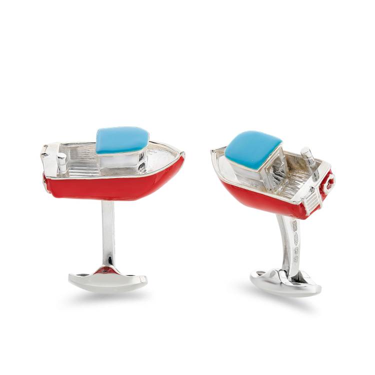 Deakin & Francis Cufflinks Enamel Red And Blue Tug Boat - Silver
