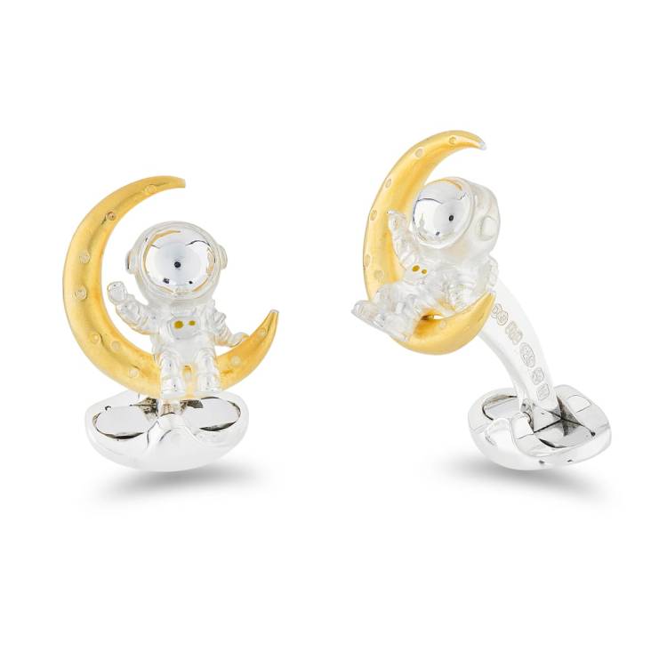 Deakin & Francis Cufflinks Sterling Silver Astronaut And Moon - Silver