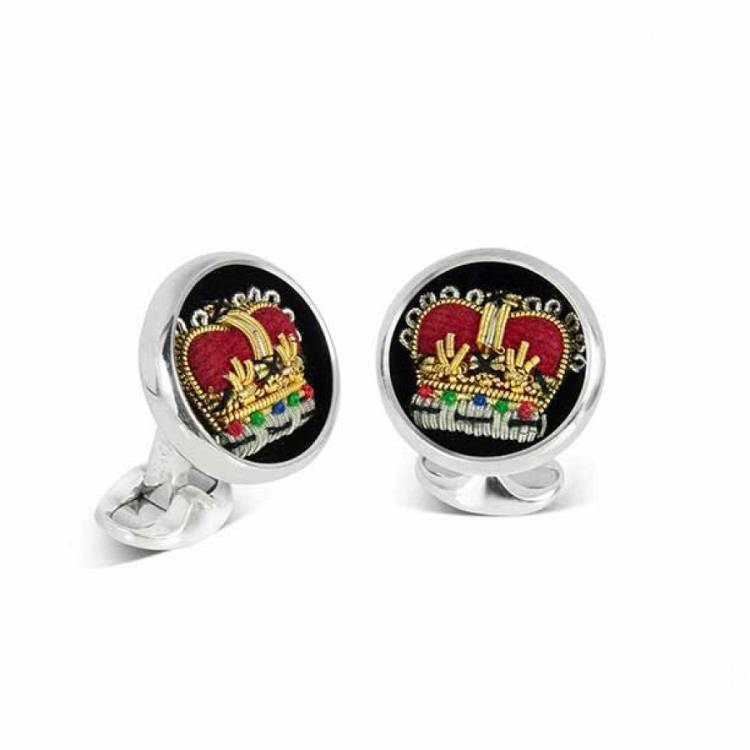 Deakin & Francis Cufflinks Sterling Silver Embroidered Crown - Silver