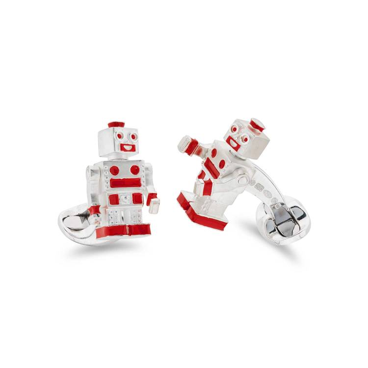 Deakin & Francis Cufflinks Sterling Silver Moving Robot - Silver
