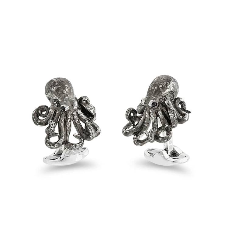Deakin & Francis Cufflinks Sterling Silver Oxidised Black Octopus - Silver