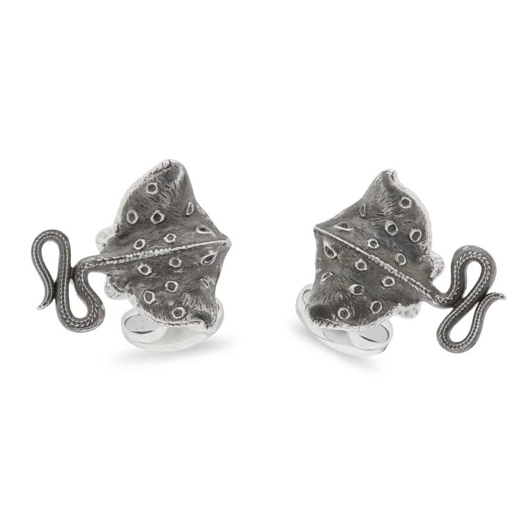 Deakin & Francis Cufflinks Sterling Silver Oxidised Black Stingray - Silver