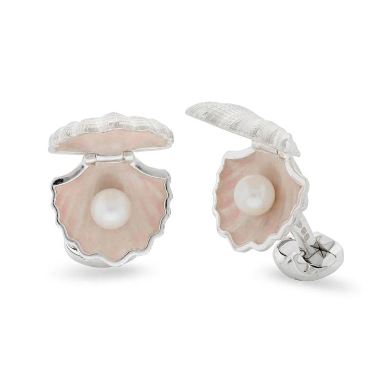 Deakin & Francis Cufflinks Sterling Silver Oyster With Pearl - Silver
