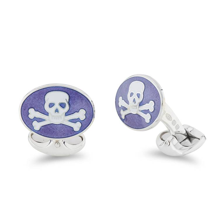 Deakin & Francis Cufflinks Sterling Silver Purple Enamel Skull And Cross Bones - Silver