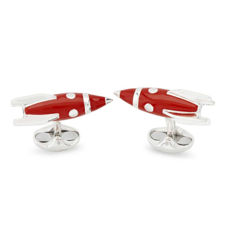 Deakin & Francis Cufflinks Sterling Silver Red Enamel Rocket - Silver