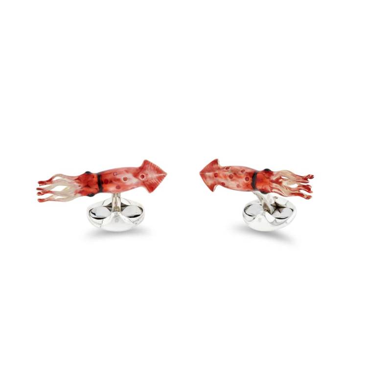 Deakin & Francis Cufflinks Sterling Silver Red Enamel Squid - Silver