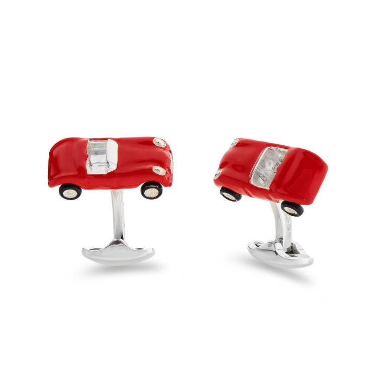 Deakin & Francis Cufflinks Sterling Silver Red Enamel Toy Sports Car - Silver