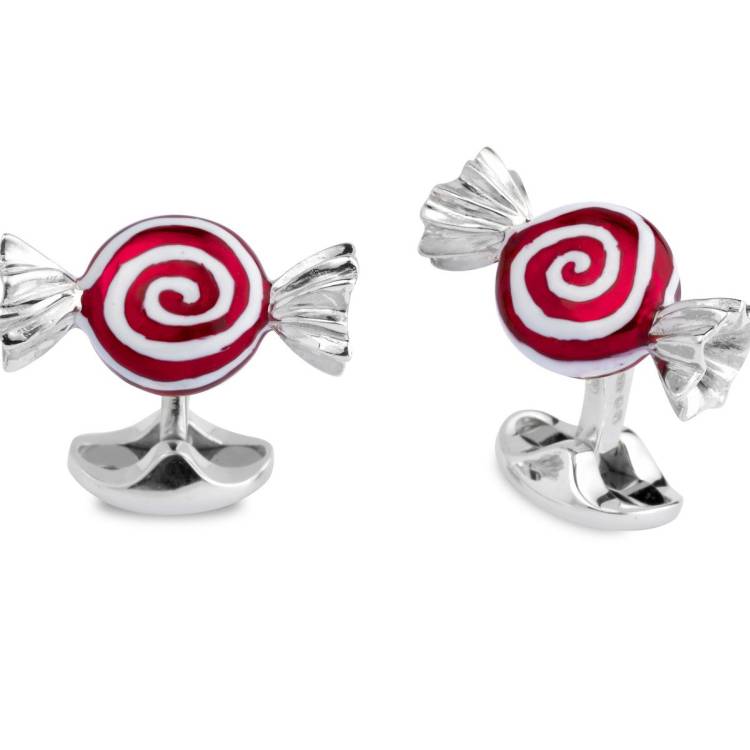 Deakin & Francis Cufflinks Sterling Silver Red And White Swirl Sweet - Silver