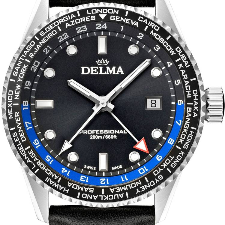 Delma Watch Cayman World Timer Quartz - Black