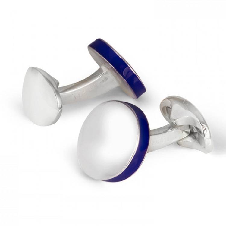 Deakin & Francis Cufflinks Sterling Silver Round Deep Blue Edge - Silver