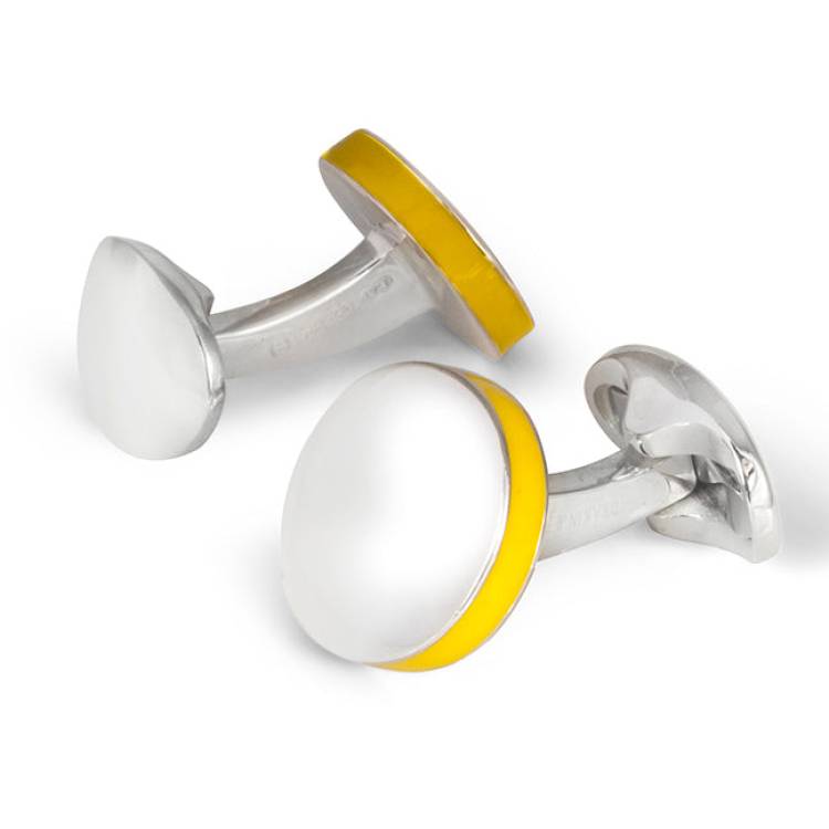 Deakin & Francis Cufflinks Sterling Silver Round Deep Yellow Edge - Silver