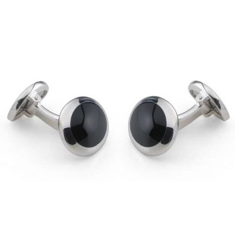 Deakin & Francis Cufflinks Sterling Silver Oval Handcut Onyx Inlay - Silver