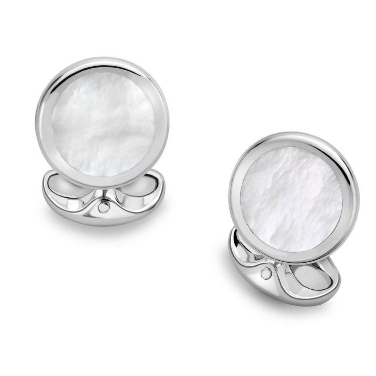 Deakin & Francis Cufflinks Sterling Silver Round Mother of Pearl - Silver