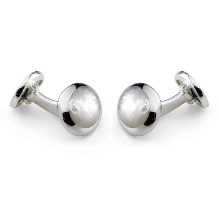Deakin & Francis Cufflinks Sterling Silver Oval White Mother of Pearl - Silver
