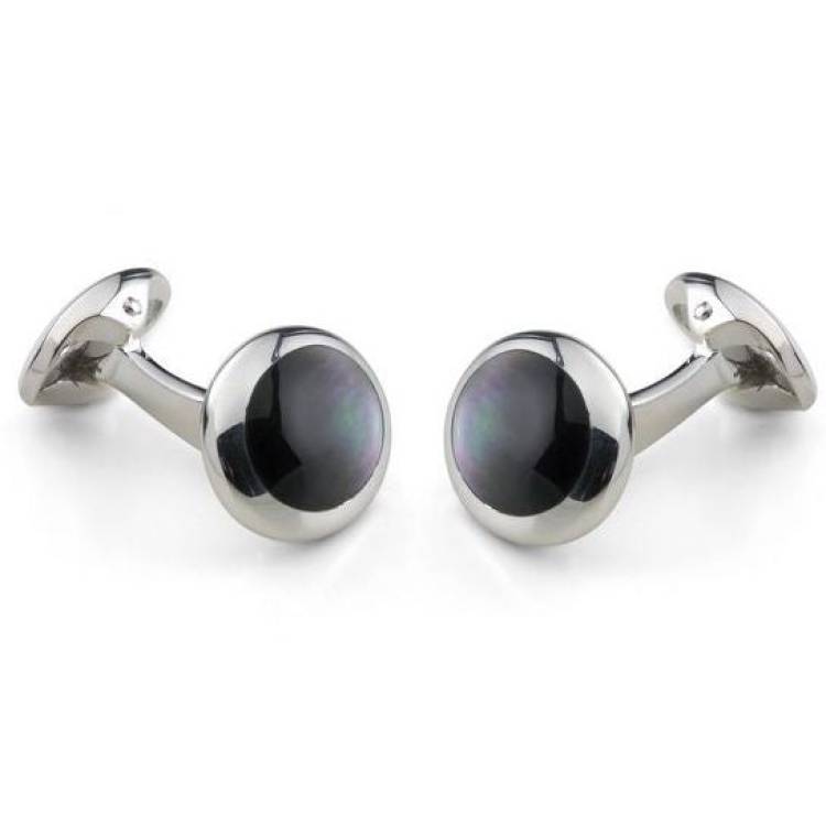 Deakin & Francis Cufflinks Sterling Silver Oval Grey Mother of Pearl - Silver