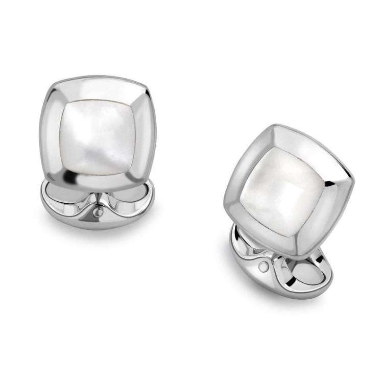 Deakin & Francis Cufflinks Sterling Silver Cushion White Mother of Pearl Inlay - Silver